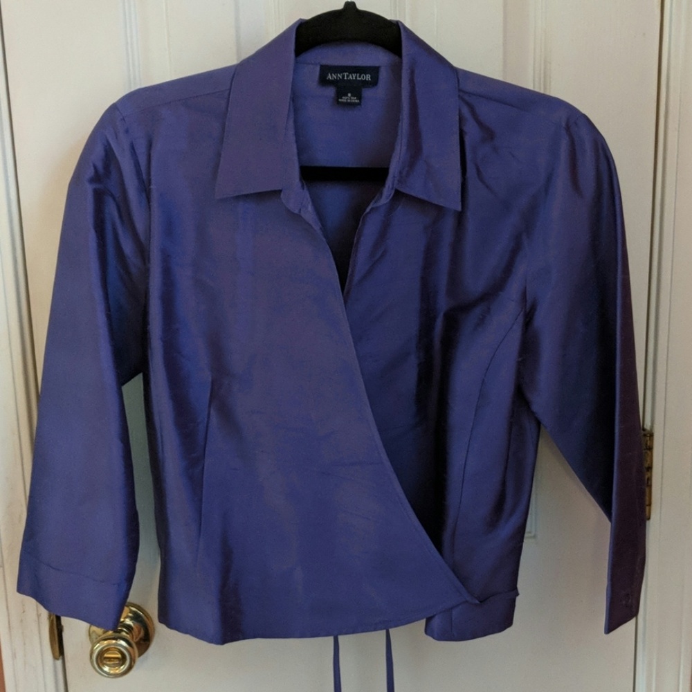 Grape purple raw silk wrap blouse